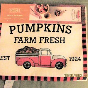 J C Penney Home Red Truck Pumpkins Table Runner 72 X 14 NWT